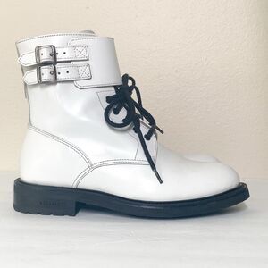 Allsaints Brigade Combat Boots 36 US 6 White Glossy Leather $348 Lace up Zip